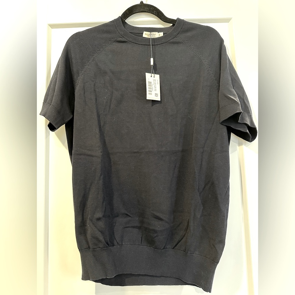 Suitsupply Navy Cotton Cashmere Short Sleeve Sweater Tee NWT